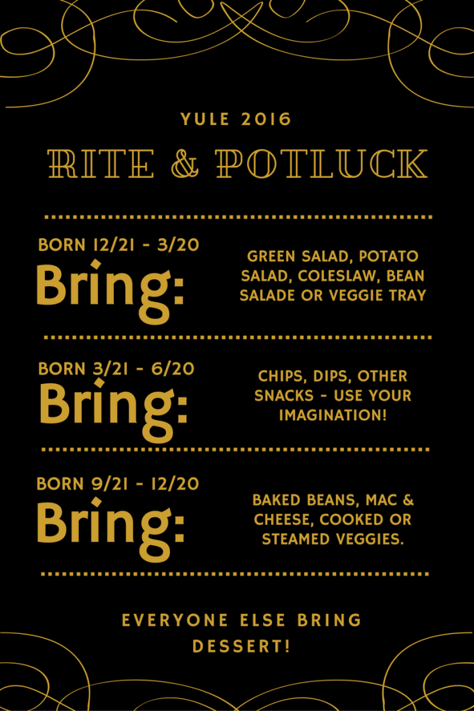 yule rite potluck 2016 what to bring
